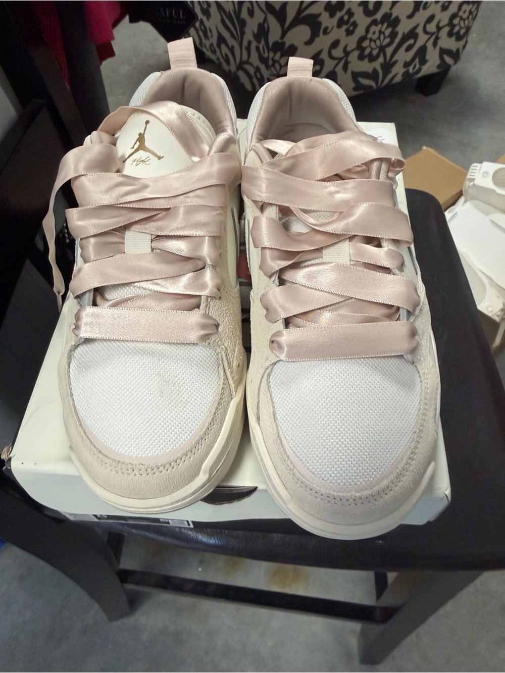 Jordan Women's Pink Satin-Lace Low Top Sneakers
